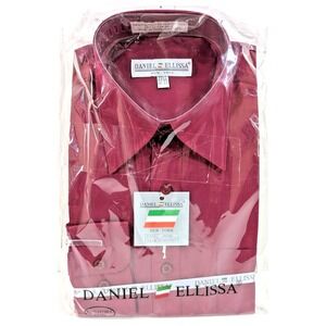 Daniel Ellissa Mens Fashion Dress Shirt BURGUNDY DS3001 14 1/2 Sleeve 32-33